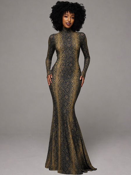 Snake-Print Maxi Dress