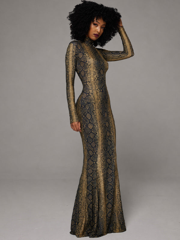 Snake-Print Maxi Dress