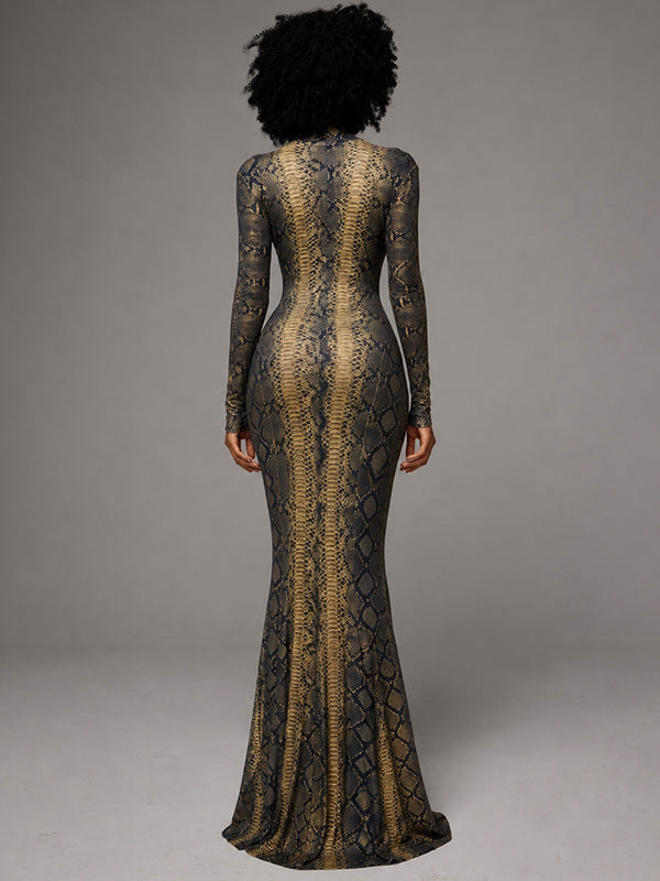 Snake-Print Maxi Dress