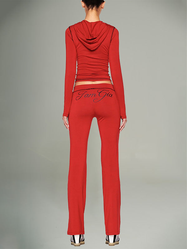 Logo Zip-Front Hoodie & Flared Pants Set