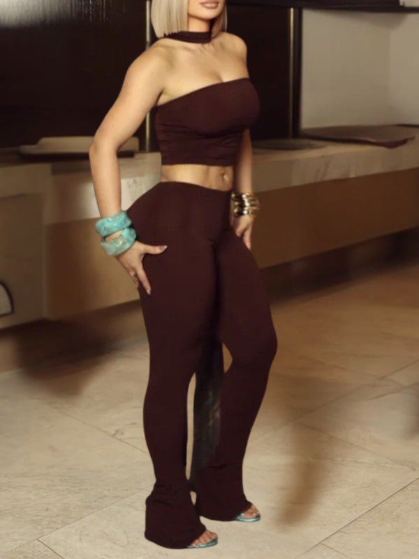 Solid Tube Top & Pants Set
