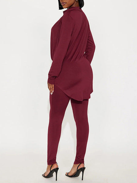 Solid Cowl-Neck Top & Pants Set