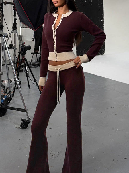 Two-Tone Button-Front Top & Pants Set