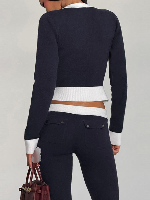 Two-Tone Button-Front Top & Pants Set