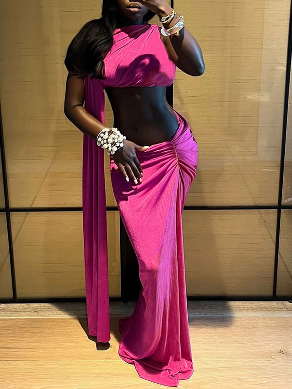 Draped Tank Top & Skirt Set