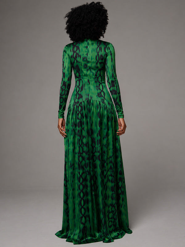 Printed Mock-Neck Maxi Dress