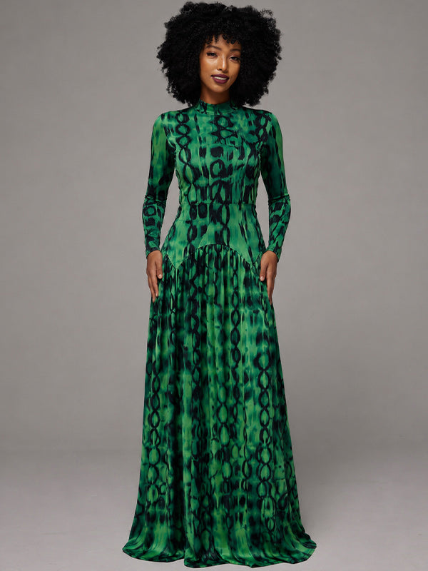 Printed Mock-Neck Maxi Dress