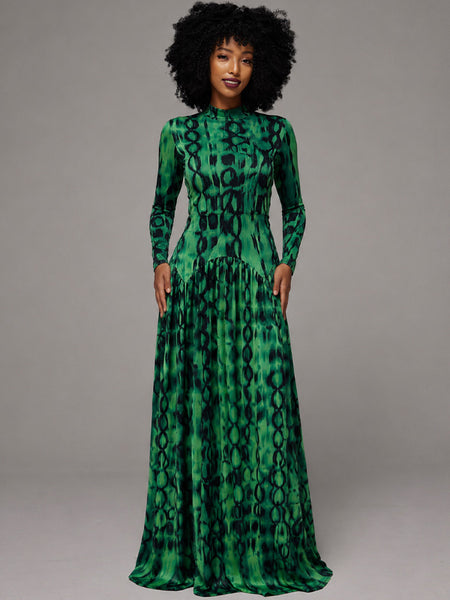 Printed Mock-Neck Maxi Dress