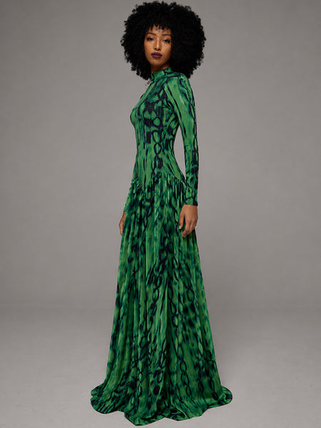 Printed Mock-Neck Maxi Dress