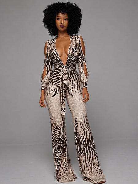 Printed V-Neck Tied Jumpsuit