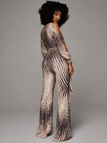 Printed V-Neck Tied Jumpsuit