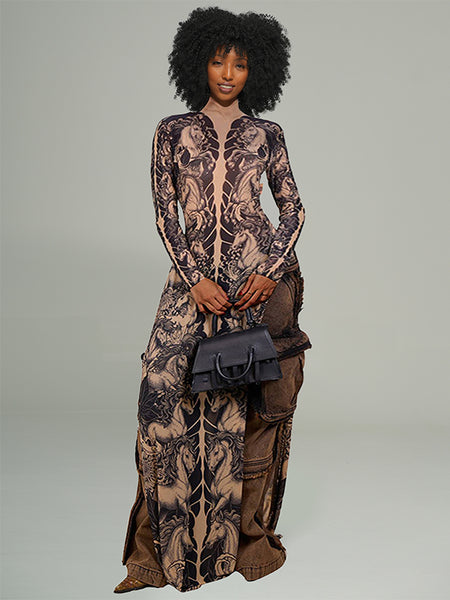 Printed Slit Tunic Top