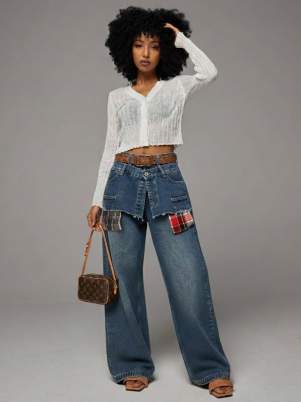 Plaid Combo Overlap Jeans