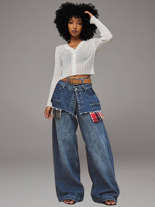 Plaid Combo Overlap Jeans