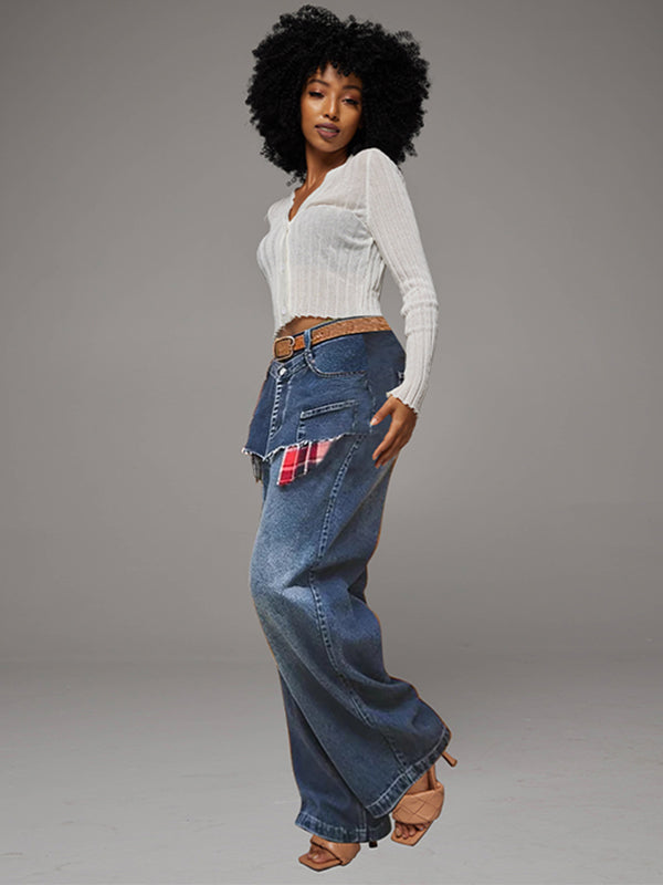 Plaid Combo Overlap Jeans