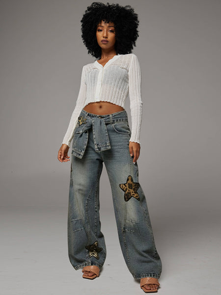 Tied Wide-Leg Jeans