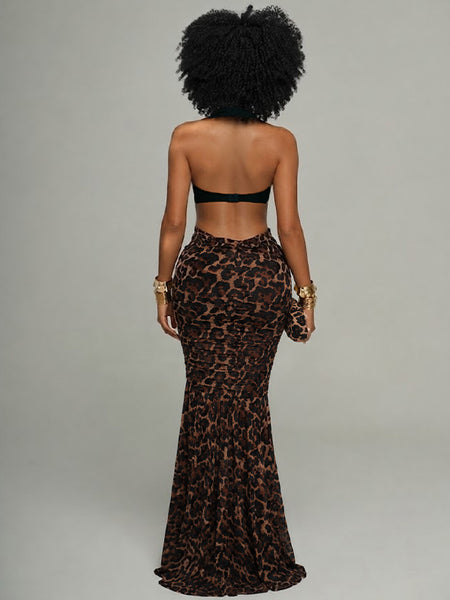 Leopard Combo Halter Dress