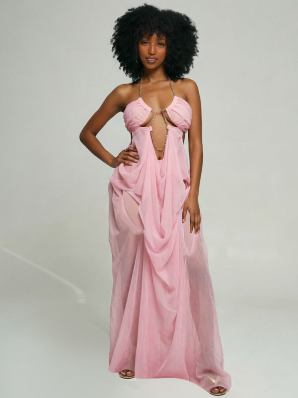 Sheer Halter Maxi Dress