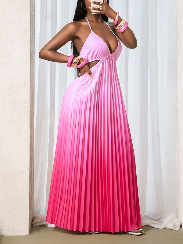 Ombre Halter Pleated Dress
