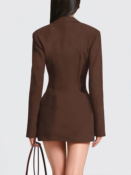 V-Neck Ruched Blazer Dress