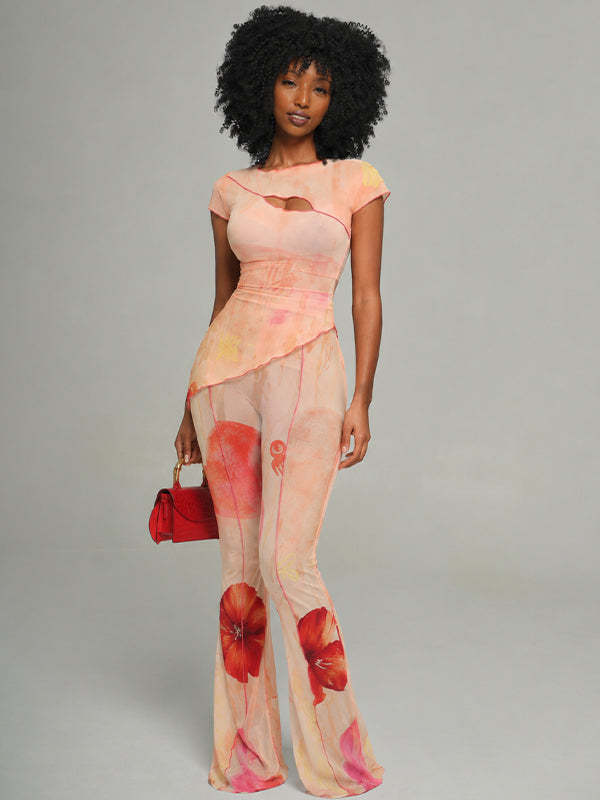 Printed Cutout Top & Pants Set