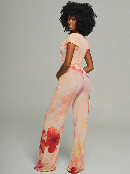 Printed Cutout Top & Pants Set
