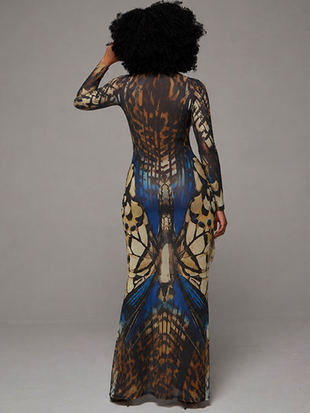 Printed V-Neck Slit Dress