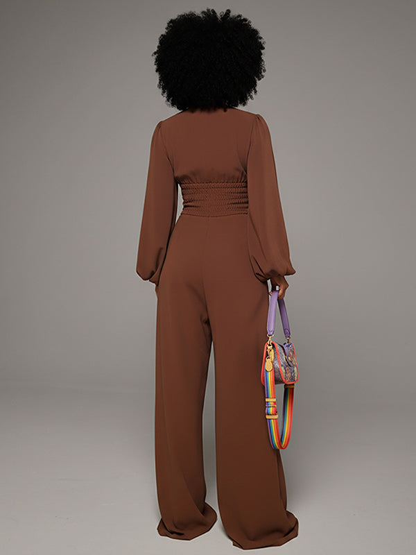 Deep-V Neck Wide-Leg Jumpsuit