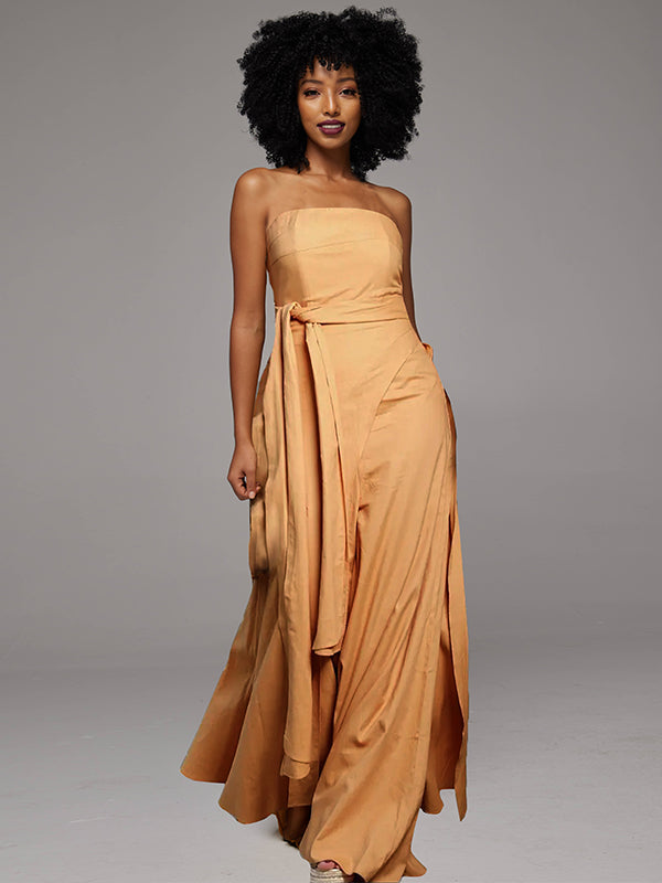 Strapless Tied Wide-Leg Jumpsuit