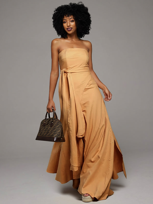 Strapless Tied Wide-Leg Jumpsuit
