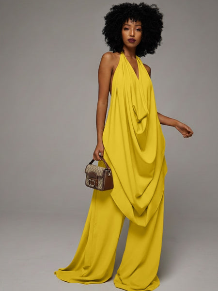 Cowl Neck Sleeveless Top & Wide Leg Pants