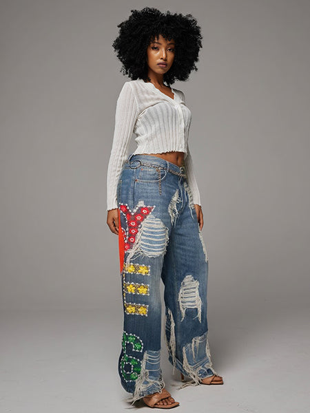 Ripped Printed Jeans