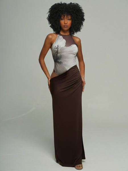 Floral Halter Cutout Maxi Dress