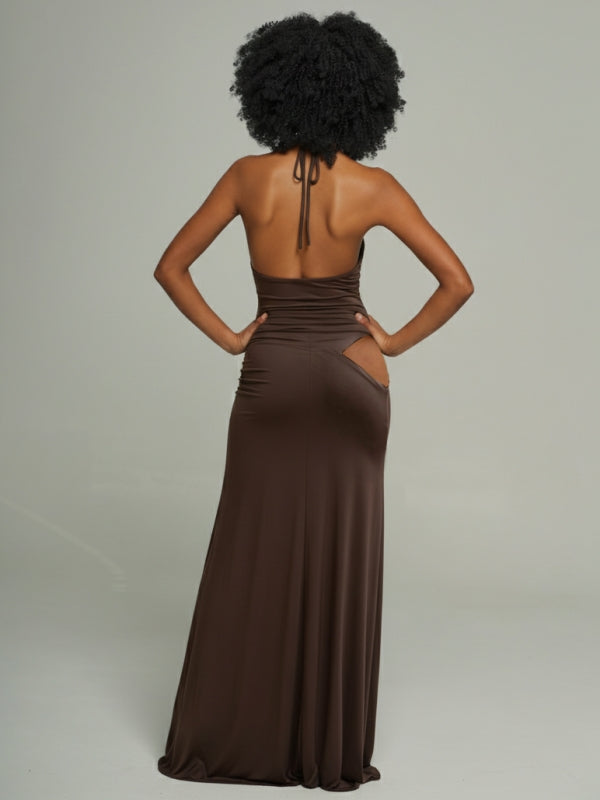 Floral Halter Cutout Maxi Dress