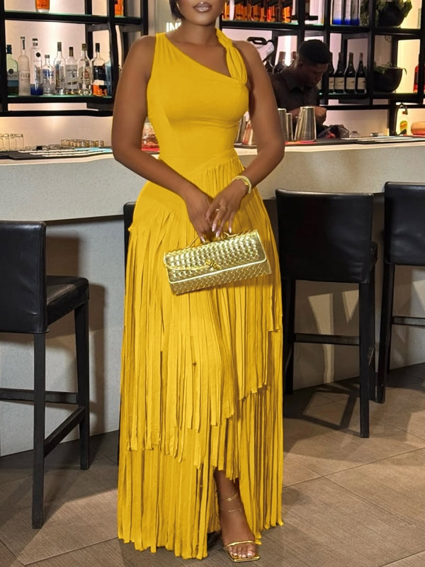 Solid Sleeveless Fringe Dress – HAUS SAVAGE Solid Sleeveless Fringe Dress – HAUS SAVAGE