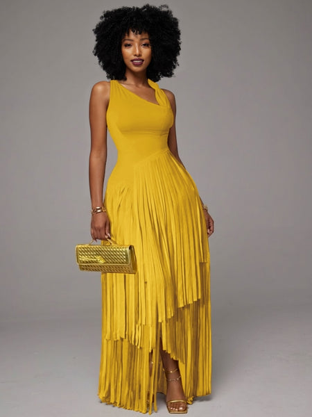 Solid Sleeveless Fringe Dress