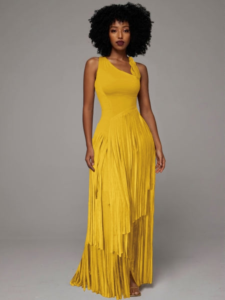 Solid Sleeveless Fringe Dress