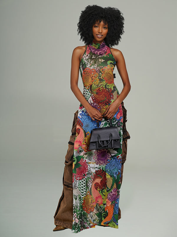 Printed Sleeveless Slit Tunic Top