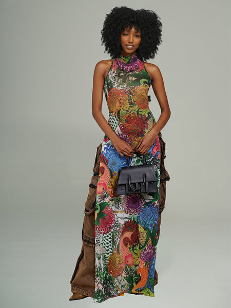 Printed Sleeveless Slit Tunic Top