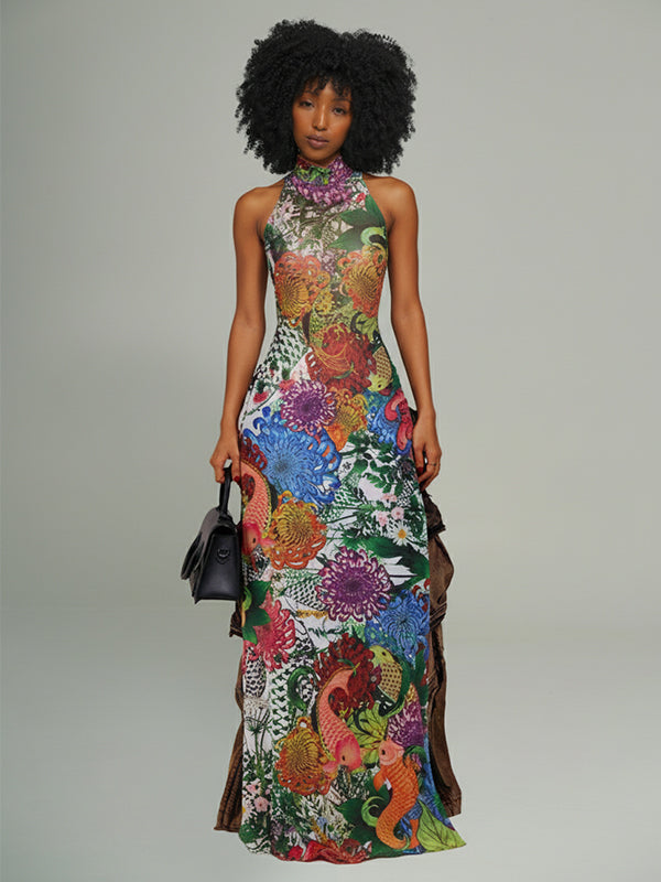 Printed Sleeveless Slit Tunic Top