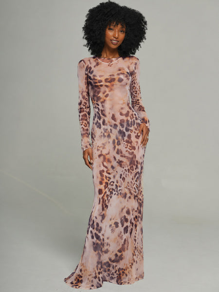 Leopard Lace-Up Maxi Dress