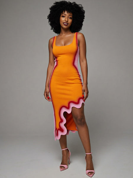 Asymmetric-Hem Sleeveless Dress