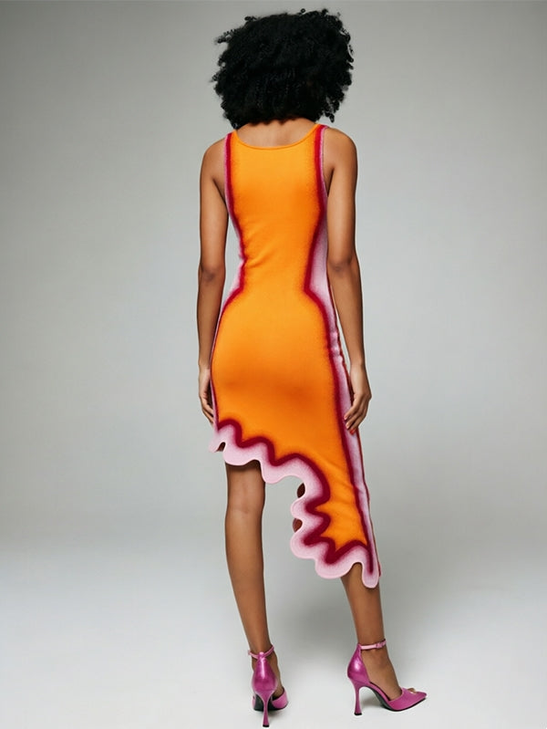 Asymmetric-Hem Sleeveless Dress