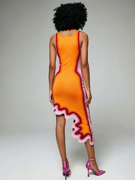 Asymmetric-Hem Sleeveless Dress
