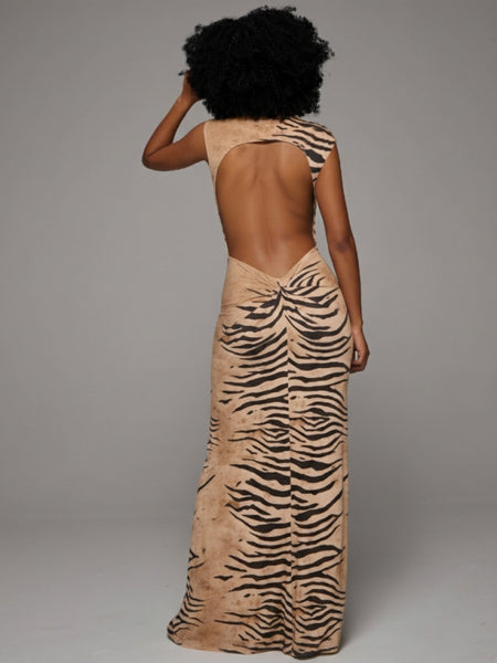 Printed Open-Back Maxi Dress