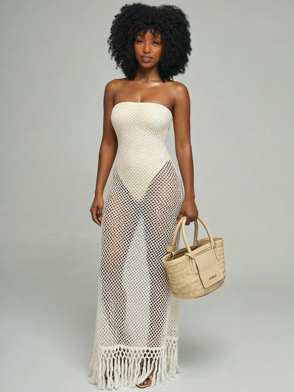 Fringe Combo Strapless Dress