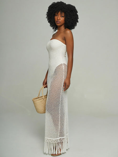 Fringe Combo Strapless Dress