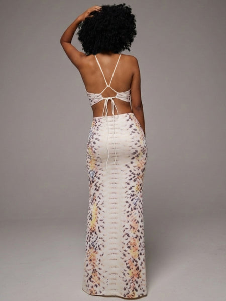Printed Cutout Halter Maxi Dress
