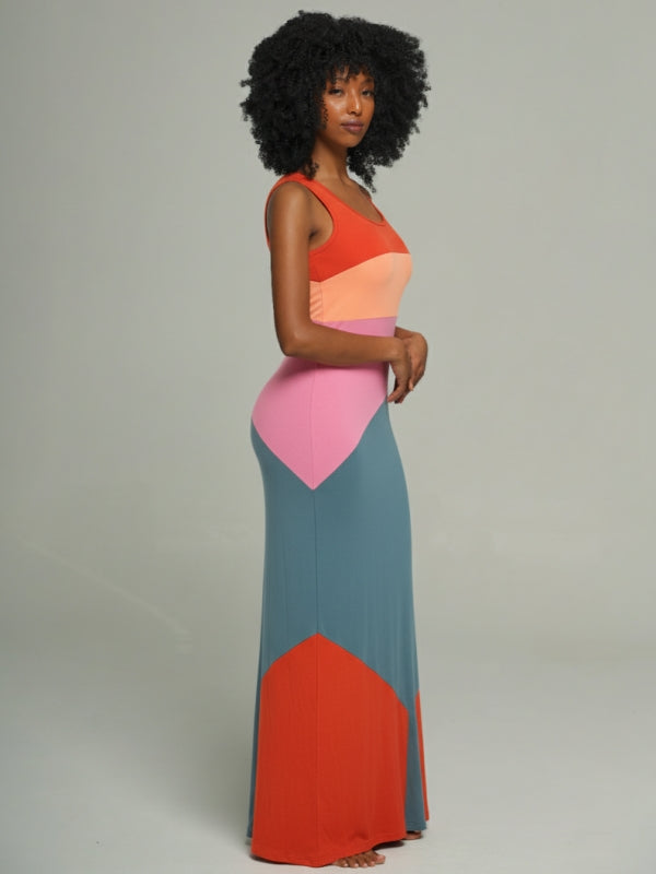 Colorblock Boat-Neck Maxi Dress