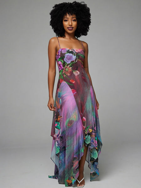 Printed Asymmetric Cami Dress